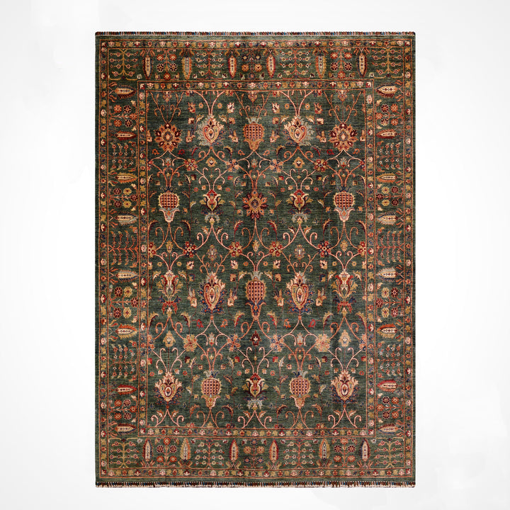Sultani One Thousand and One Nights Original Handwoven Green Root Dye Wool Rug 252x300 cm (7.56 square meters) - 7x10 ft 