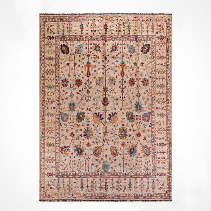 Sultani Floral Original Handwoven Beige Root Dye Wool Rug 254x310 cm (7.87 square meters) - 8x10 ft 