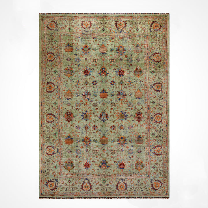 Sultani One Thousand and One Nights Original Handwoven Green Root Dye Wool Rug 261x360 cm (9.40 square meters) - 8x12 ft 