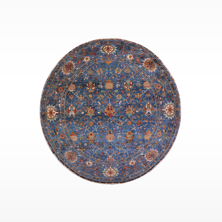 Sultani One Thousand and One Nights Round Original Handwoven Blue Root Dye Wool Rug 248x249 cm (6.18 square meters) - 8x8 ft 
