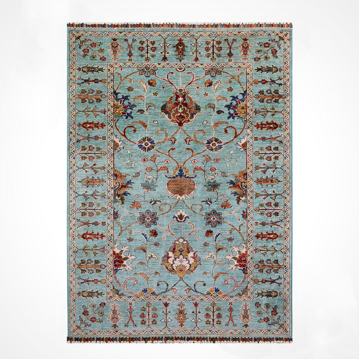 Sultani One Thousand and One Nights Original Handwoven Turquoise Root Dye Wool Rug 124x182 cm (2.26 square meters) - 4x6 ft 