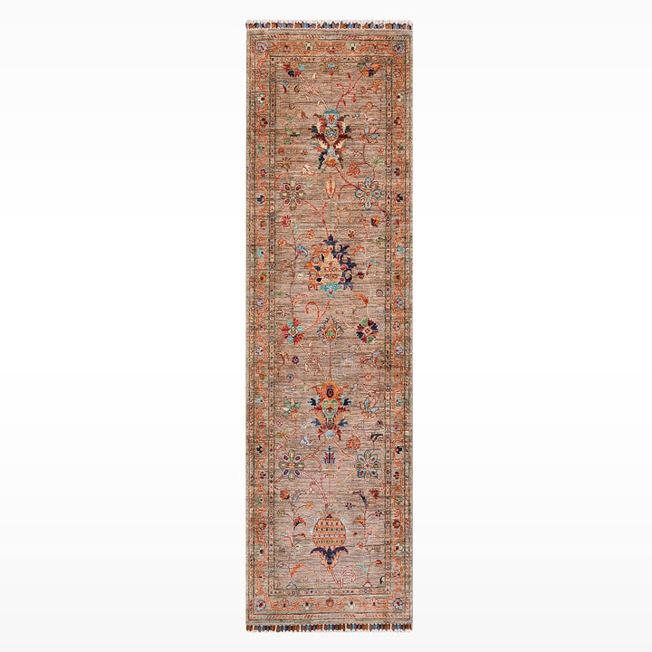 Sultani Binbirgece Yolluk Orijinal El Dokuması Bej Kök Boya Yün Halı 0.77x205 1.58 Metrekare - 3x6 ft