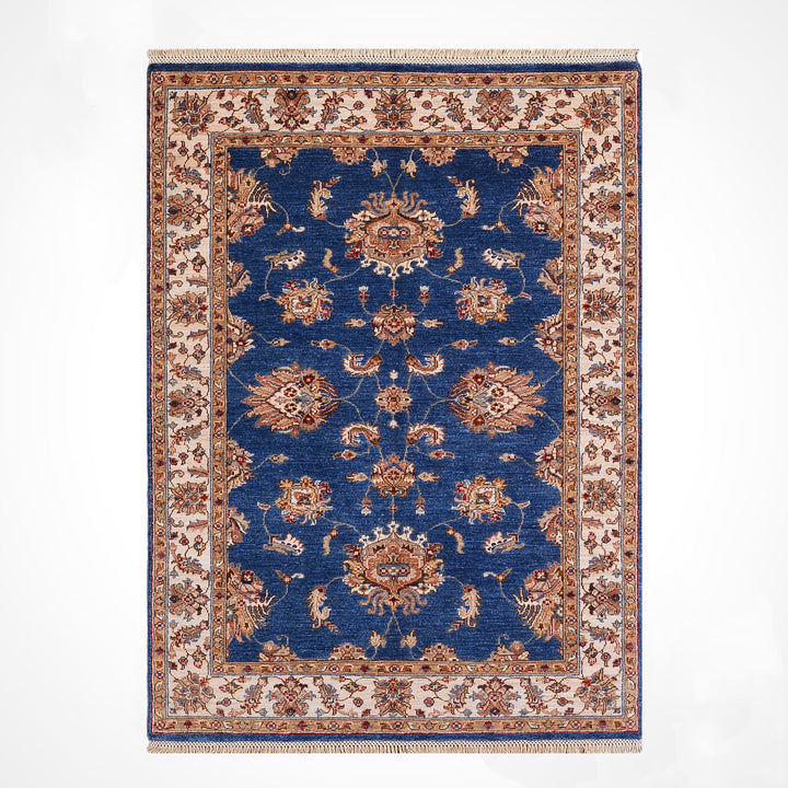 Uşak Orijinal El Dokuması Mavi Krem Kök Boya Yün Halı 122x185 2.26 Metrekare - 4x6 ft