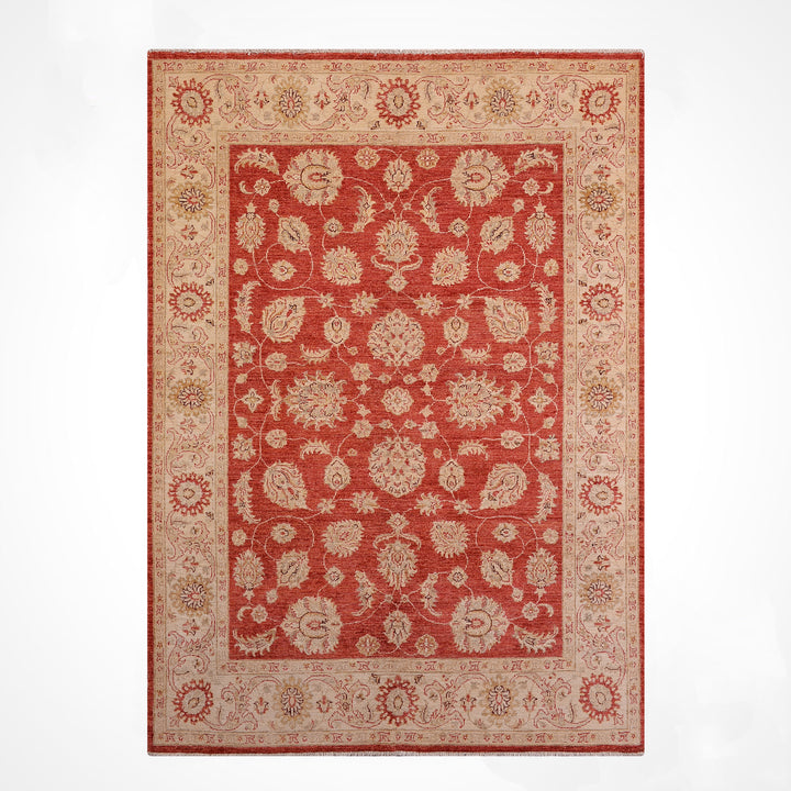 Uşak Orijinal El Dokuması Kırmızı Krem Kök Boya Yün Halı 171x233 3.98 Metrekare - 6x8 ft