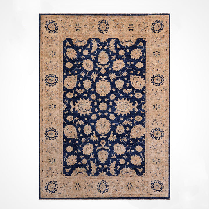 Uşak Orijinal El Dokuması Lacivert Krem Kök Boya Yün Halı 168x230 3.86 Metrekare - 6x8 ft