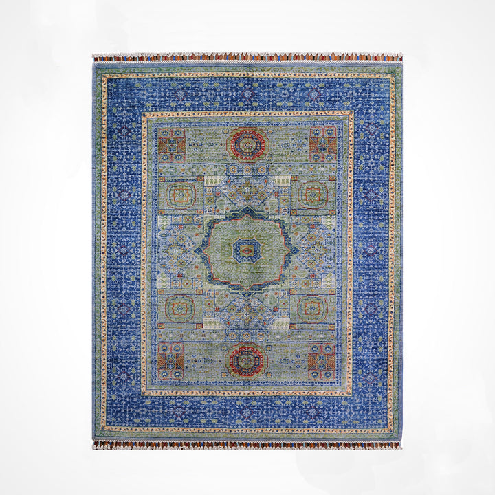 Memlük Orijinal El Dokuması Mavi Kök Boya Yün Halı 155x184 2.85 Metrekare - 4x6 ft