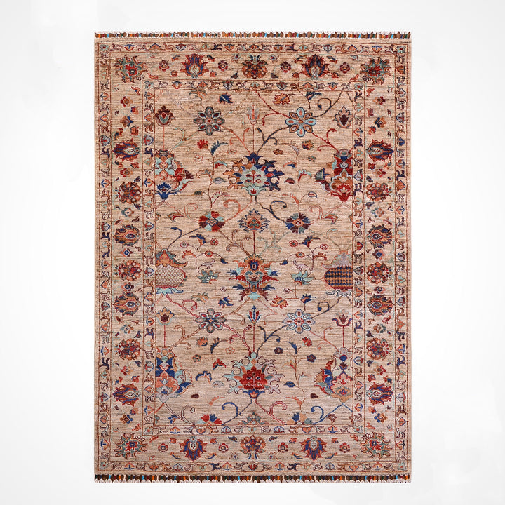 Sultani Binbirgece Orijinal El Dokuması Bej Kök Boya Yün Halı 127x190 2.41 Metrekare - 4x6 ft