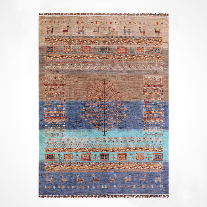 Khorjin Hayat Ağacı Orijinal El Dokuması Multi Kök Boya Yün Halı 172x226 3.89 Metrekare - 5x8 ft