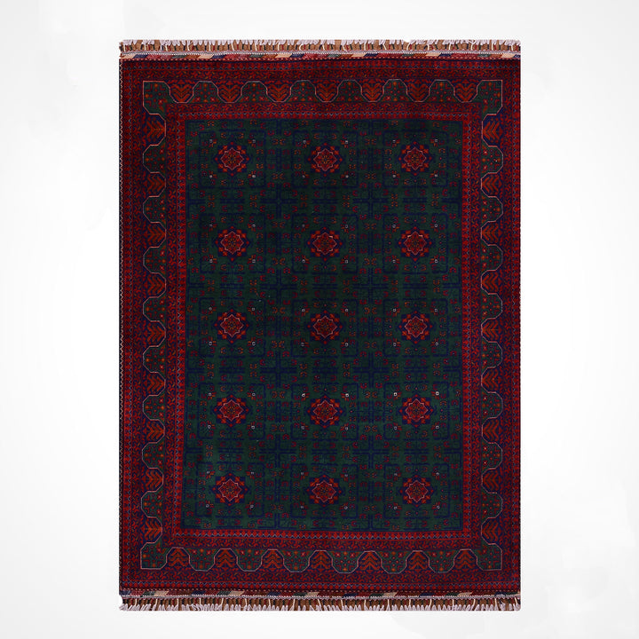 Afgan Halısı Yeşil Hamyap Orijinal El Dokuması Kök Boya Yün 148x200 2.96 Metrekare - 5x6 ft