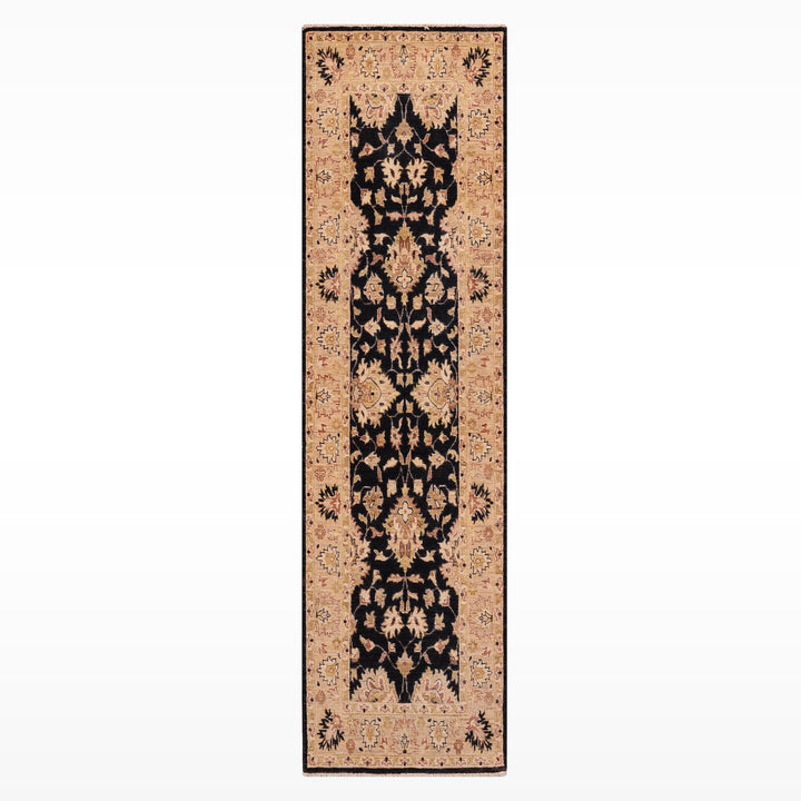Uşak Original Handwoven Runner Rug, Black and Cream, Vegetable Dyed Wool Carpet, 0.80x205 cm, 1.64 Square Meters - 3x6 ft