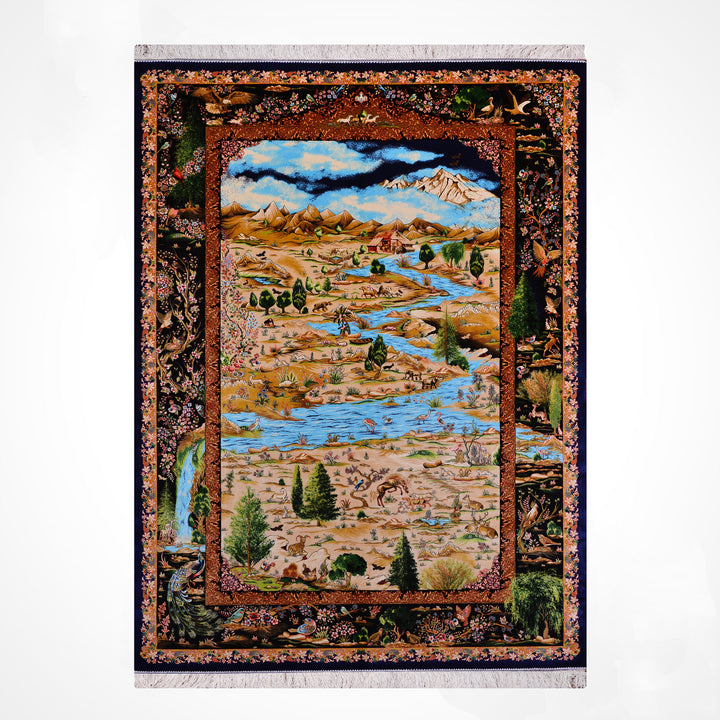 Iranian Tabriz Plain Navy Blue Modal Silk Carpet 150x225 cm (3.38 square meters) - 5x7 ft