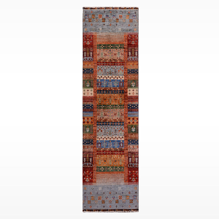 Khorjin Gabbe Desenli Orijinal El Dokuması Yolluk Multi Kök Boya Yün Halı 0.78x263 2.05 Metrekare - 3x8 ft