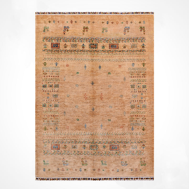 Khorjin Hayat Ağacı Orijinal El Dokuması Bej Kök Boya Yün Halı 117x187 2.19 Metrekare - 4x6 ft