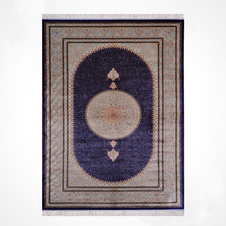 Iranian Medallion Navy Blue Modal Silk Rug 150x225 cm (3.38 square meters) - 5x7 ft
