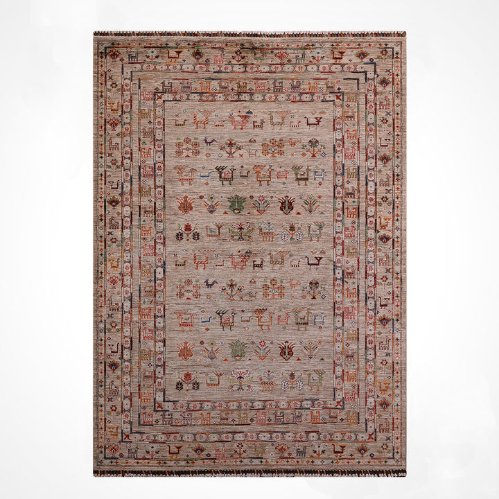 Khorjin Original Handwoven Beige Vegetable Dyed Wool Rug 174x238 cm (4.14 square meters) - 5x7 ft
