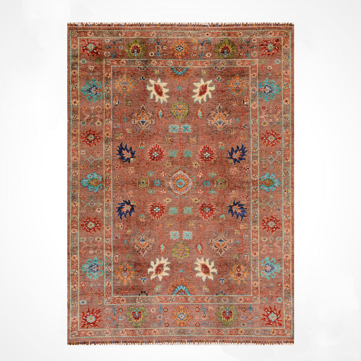 Sultani Çiçekli Orijinal El Dokuması Kahverengi Kök Boya Yün Halı 180x243 4.37 Metrekare - 5x8 ft