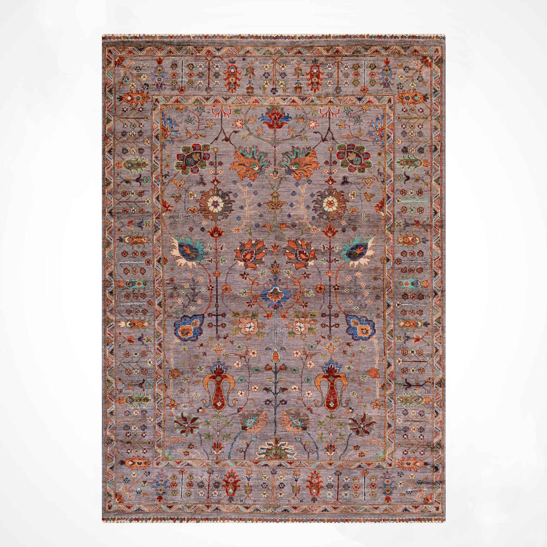 Sultani Çiçekli Orijinal El Dokuması Gri Kök Boya Yün Halı 175x255 4.46 Metrekare - 5x8 ft