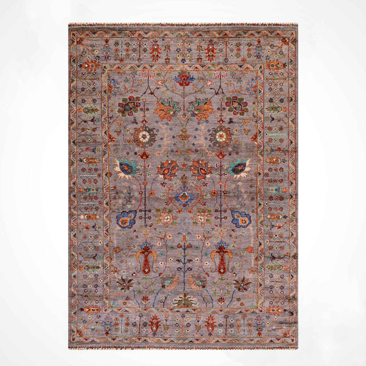 Sultani Çiçekli Orijinal El Dokuması Gri Kök Boya Yün Halı 175x255 4.46 Metrekare - 5x8 ft