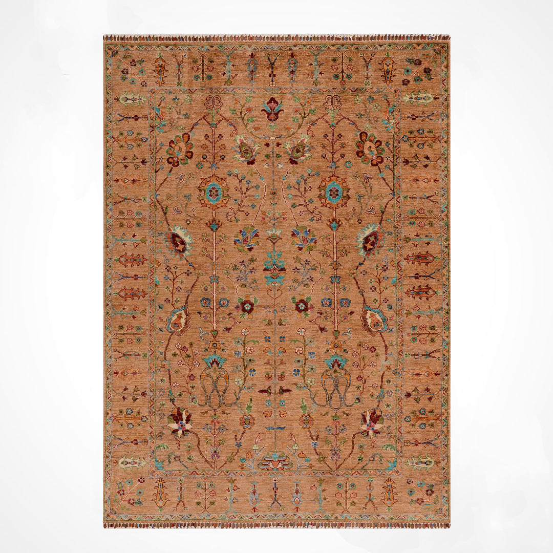 Sultani Çiçekli Orijinal El Dokuması Hardal Kök Boya Yün Halı 174x245 4.26 Metrekare - 5x8 ft