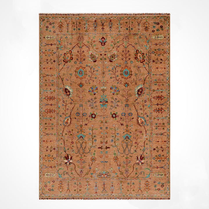 Sultani Çiçekli Orijinal El Dokuması Hardal Kök Boya Yün Halı 174x245 4.26 Metrekare - 5x8 ft