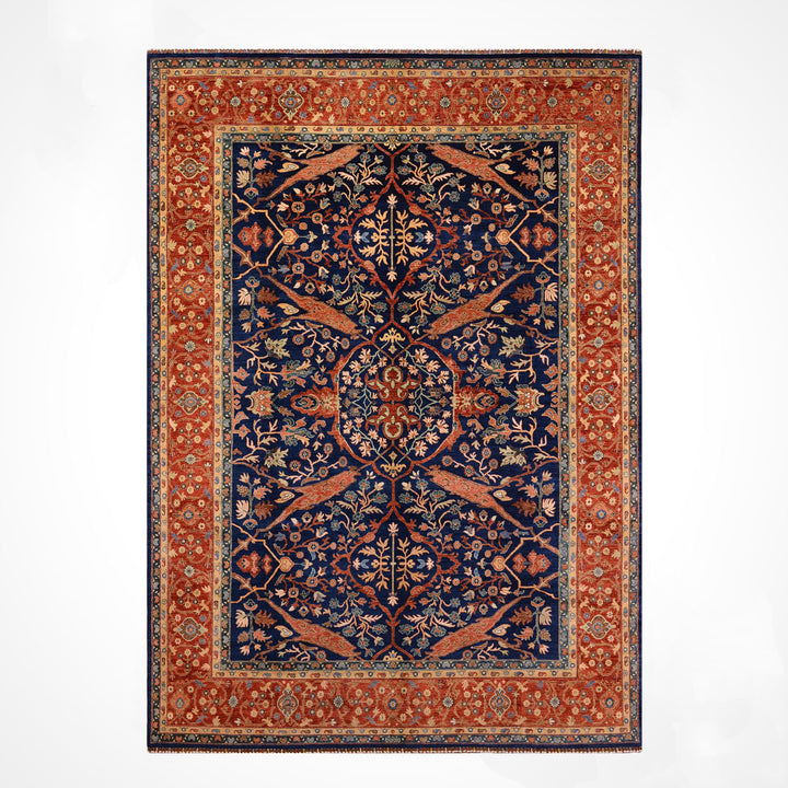Mamluk Original Hand Woven Blue Red Vegetable Dyed Wool Carpet 275x368 10.12 Square Meters - 10x14 ft