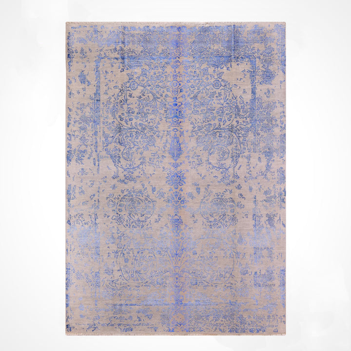 New Diamond Original Hand Woven Gray Blue Wool Bamboo Rug 245x301 7.37 Square Meters - 8x10 ft