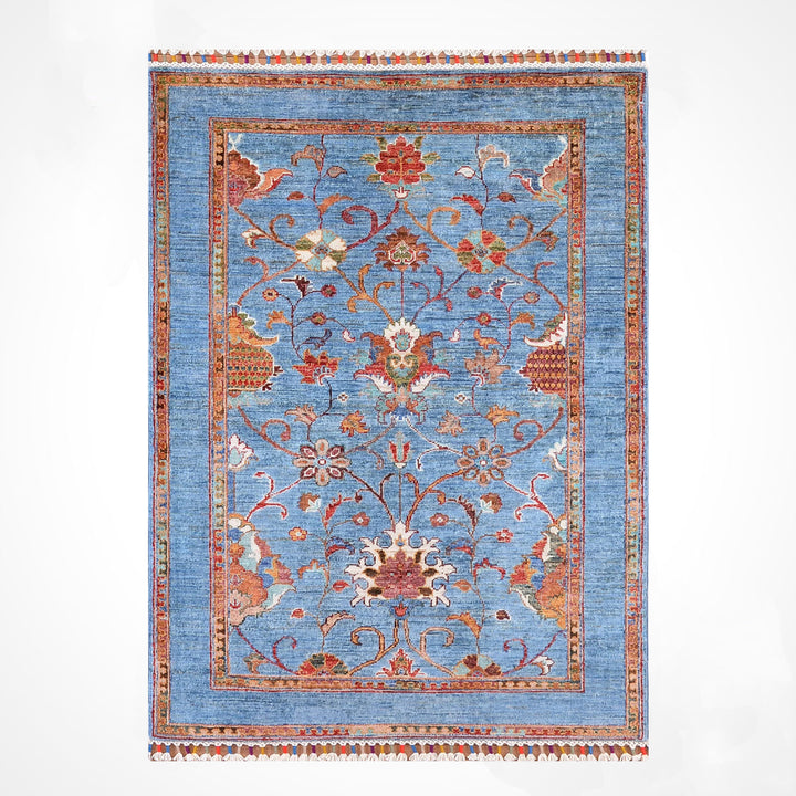 Sultani Floral Original Hand Woven Blue Vegetable Dyed Wool Carpet 102x151 1.54 Square Meters - 3x5 ft