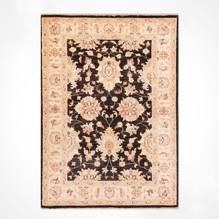 Uşak Original Hand Woven Beige Black Vegetable Dyed Wool Carpet 100x152 1.52 Square Meters - 3x5 ft