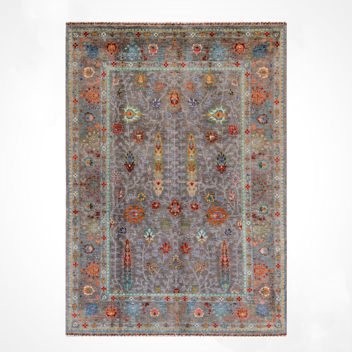 Sultani 45x45 Çiçekli Orijinal El Dokuması Mavi Kök Boya Yün Halı 175x257 4.50 Metrekare - 5x8 ft