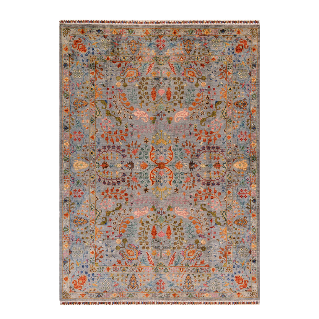Sultani 45x45 Çiçekli Orijinal El Dokuması Gri Kök Boya Yün Halı 179x249 4.46 Metrekare - 5x8 ft
