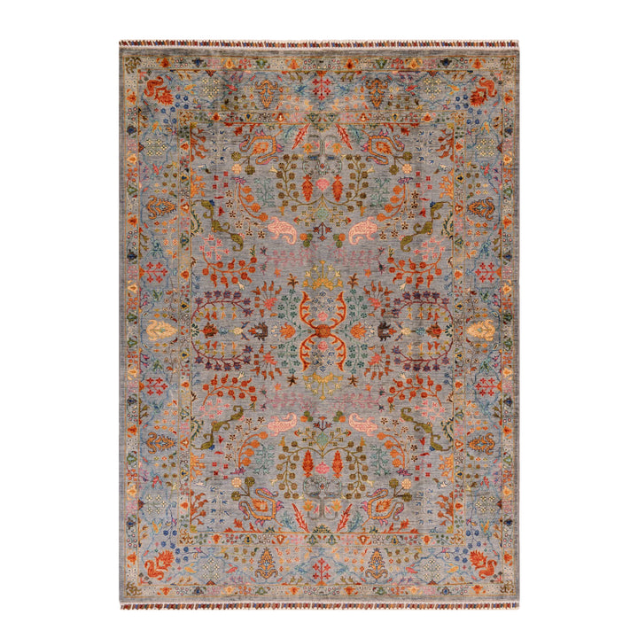 Sultani 45x45 Çiçekli Orijinal El Dokuması Gri Kök Boya Yün Halı 179x249 4.46 Metrekare - 5x8 ft