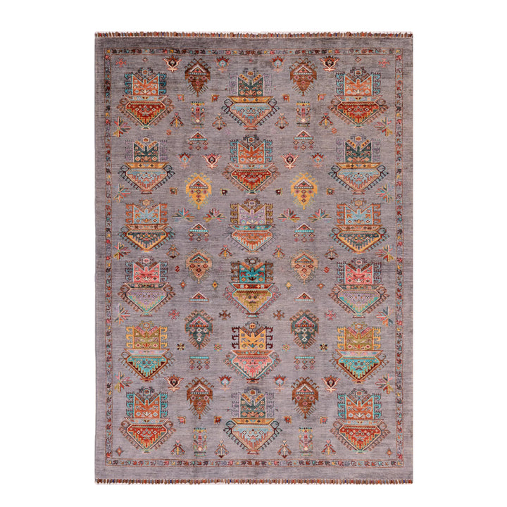 Veziri Original Hand Woven Gray Vegetable Dyed Wool Carpet 178x242 4.31 Square Meters - 6x8 ft