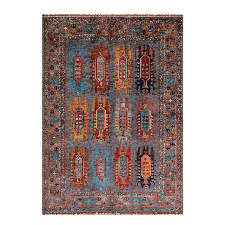 Veziri Original Hand Woven Gray Vegetable Dyed Wool Carpet 176x237 4.17 Square Meters - 6x8 ft