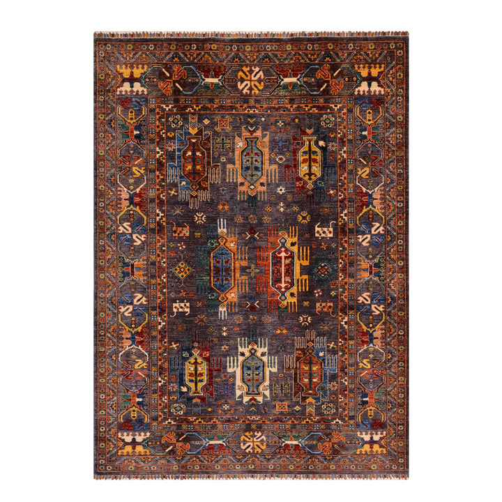 Veziri Original Hand Woven Anthracite Vegetable Dyed Wool Carpet 173x235 4.07 Square Meters - 6x8 ft