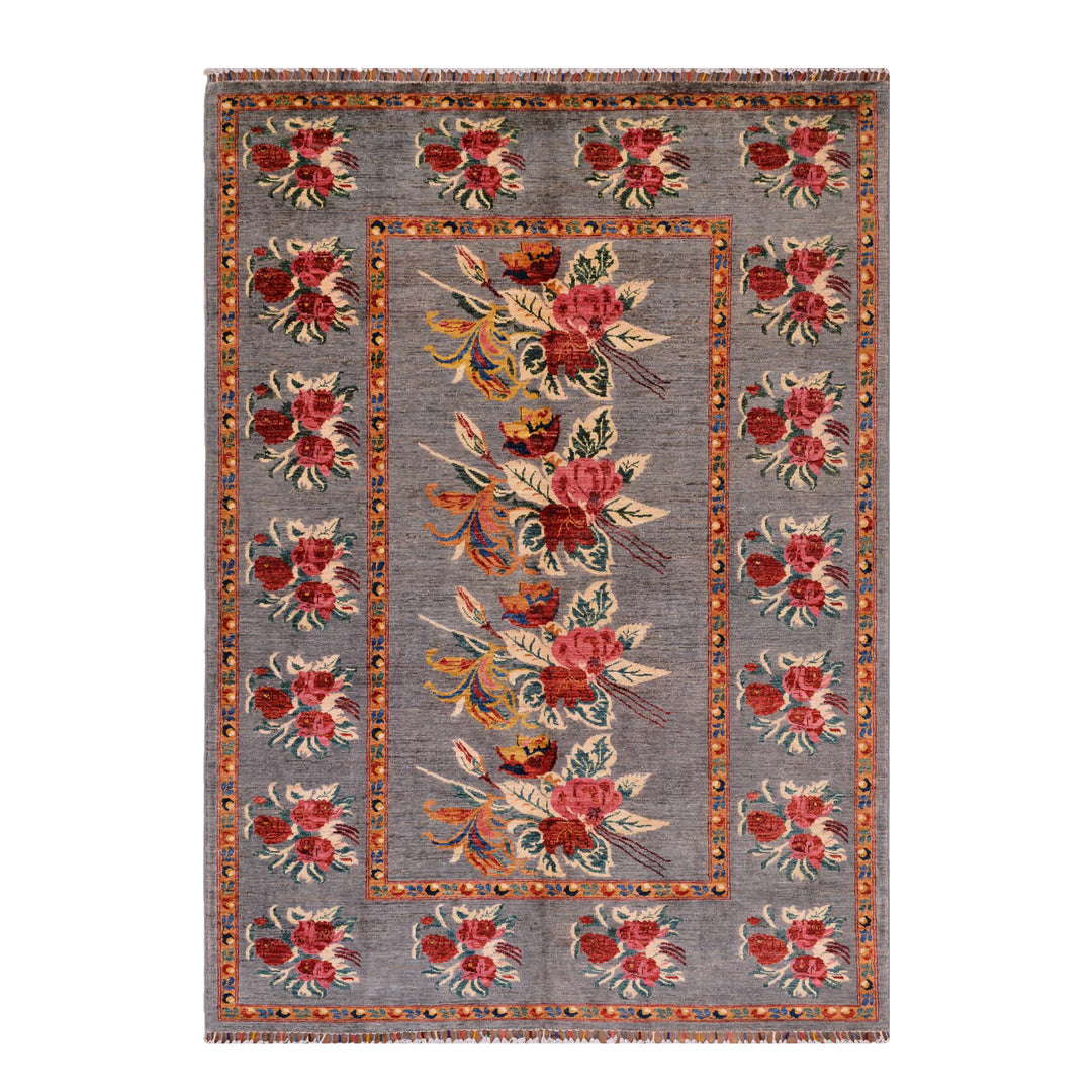 Karabakh Original Hand Woven Gray Vegetable Dyed Wool Carpet 175x251 4.39 Square Meters - 5x8 ft