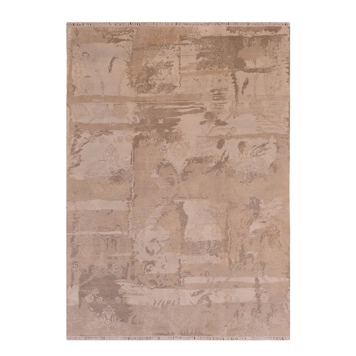 Crystal Orijinal El Dokuması Bej Yün Bambu Halı 173x236 4.08 Metrekare - 5x8 ft