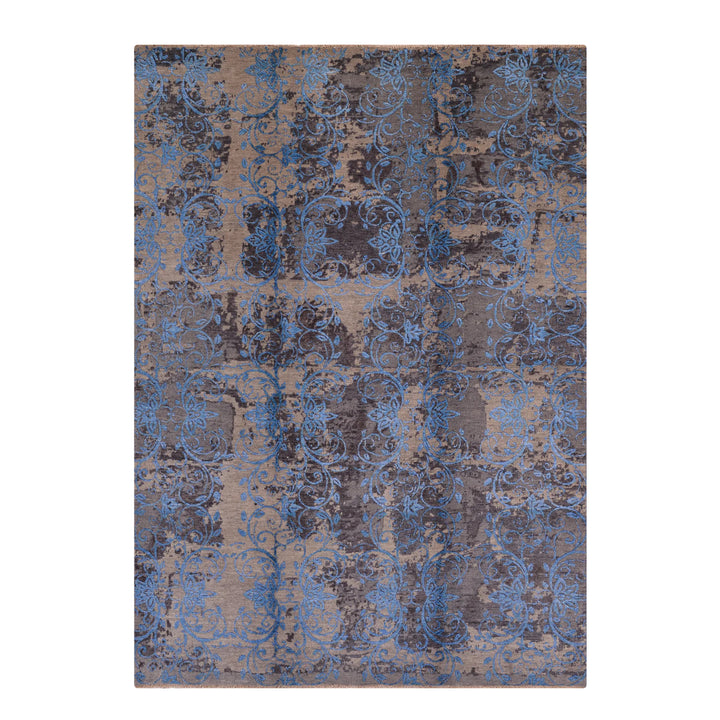 Fendi Original Hand Woven Blue Gray Wool Bamboo Carpet 174x242 4.21 Square Meters - 5x8 ft