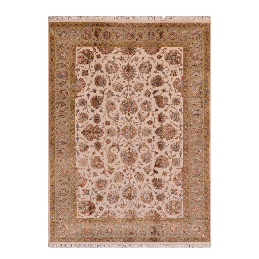 Indian Owl Original Hand-Woven Beige Wool Bamboo Rug 165x245 4.04 Square Meters - 5x8 ft