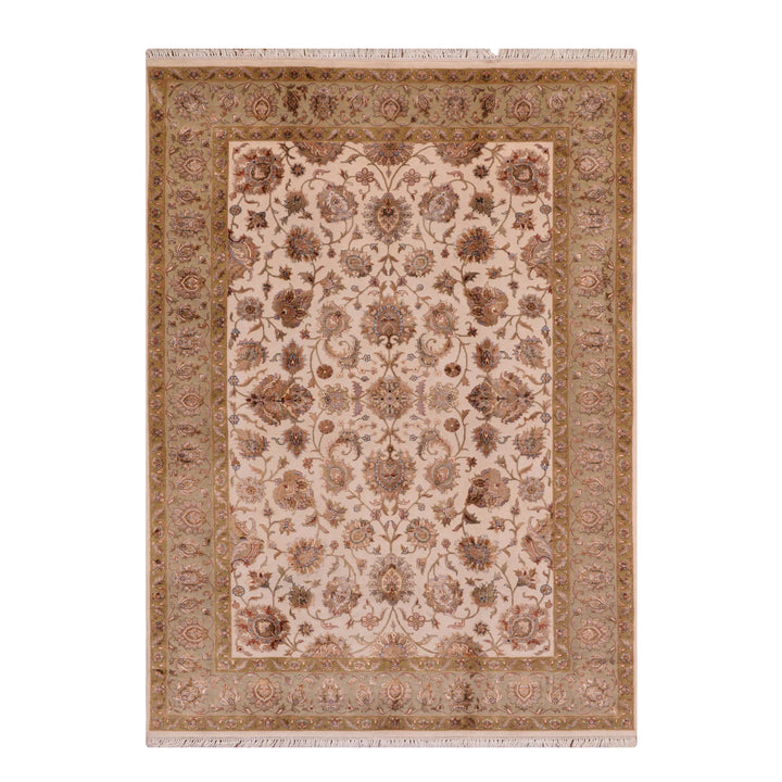 Indian Owl Original Hand-Woven Beige Wool Bamboo Rug 165x245 4.04 Square Meters - 5x8 ft