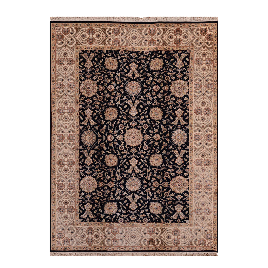 Indian Owl Original Hand-Woven Black Cream Wool Bamboo Rug 176x242 4.26 Square Meters - 5x8 ft