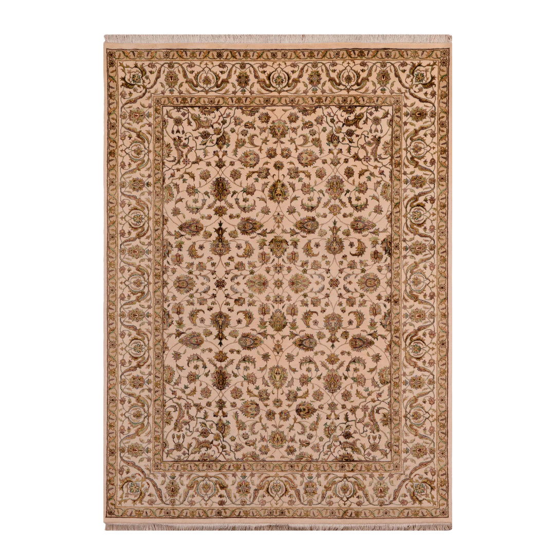 Indian Owl Original Hand-Woven Beige Wool Bamboo Rug 172x237 4.08 Square Meters - 5x8 ft