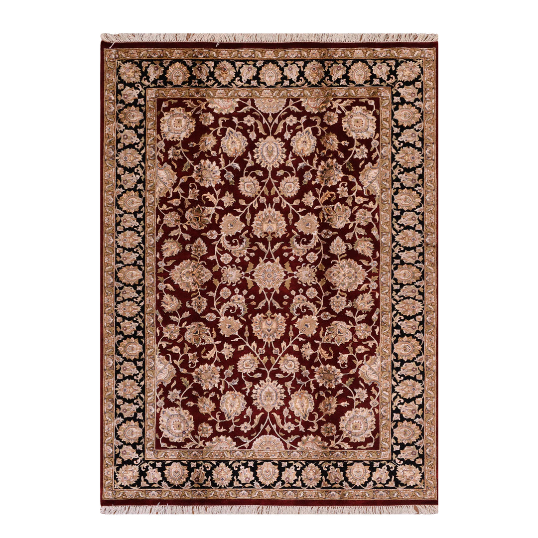 Indian Owl Original Hand Woven Black Red Wool Bamboo Carpet 168x244 4.10 Square Meters - 5x8 ft