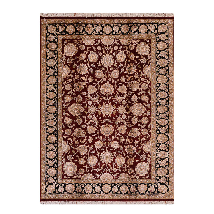 Indian Owl Original Hand Woven Black Red Wool Bamboo Carpet 168x244 4.10 Square Meters - 5x8 ft