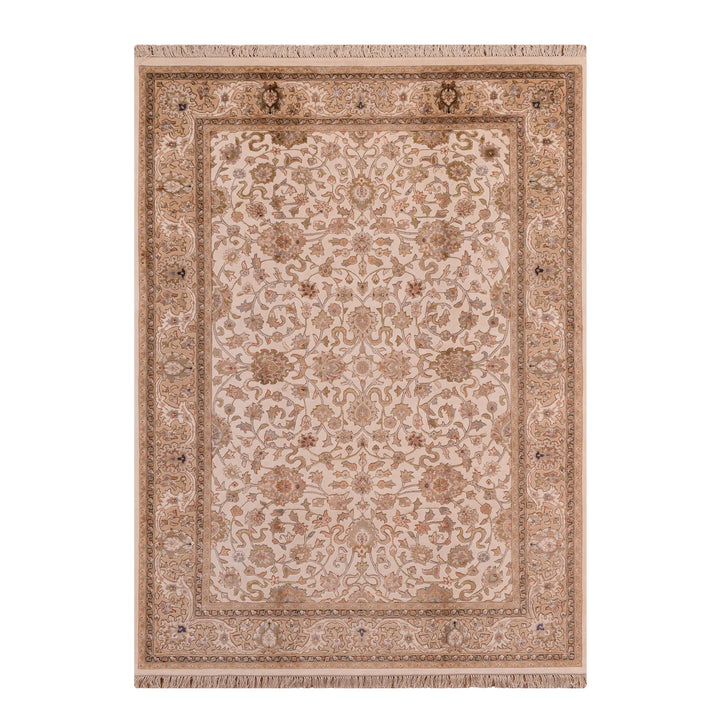 سجادة هندية أصلية منسوجة يدويًا من الصوف البيج من الخيزران، مقاس 167 × 241، 4.02 متر مربع - 5 × 8 قدم