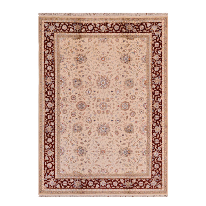 Hint Uşağı Orijinal El Dokuması Kırmızı Krem Yün Bambu Halı 166x239 3.97 Metrekare - 5x8 ft