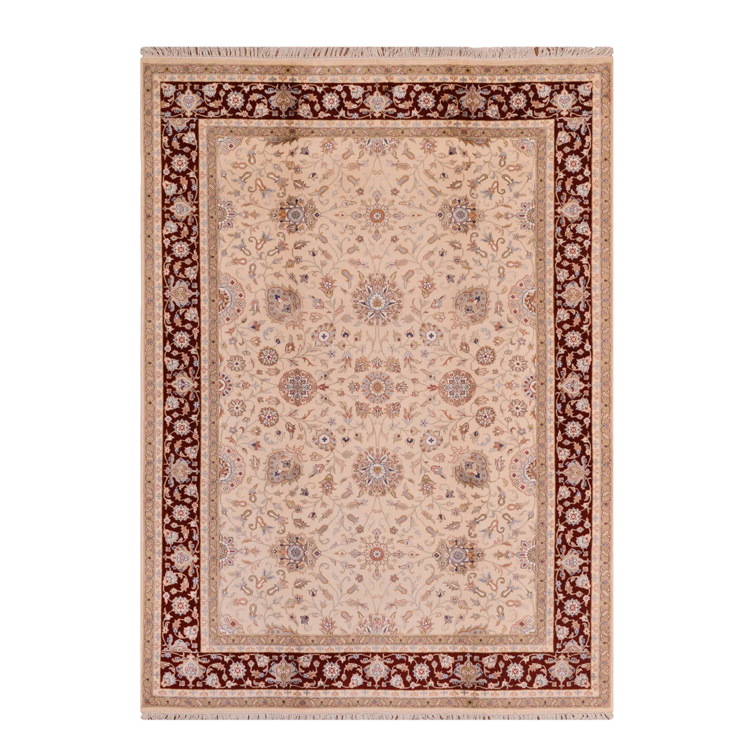Indian Owl Original Hand-Woven Red Cream Wool Bamboo Rug 174x243 4.23 Square Meters - 5x8 ft