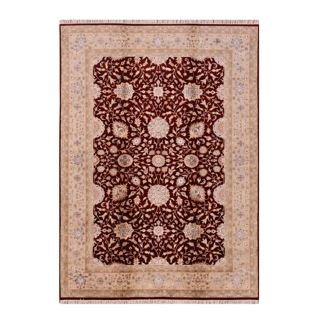 Indian Owl Original Hand-Woven Red Cream Wool Bamboo Rug 169x243 4.11 Square Meters - 5x8 ft