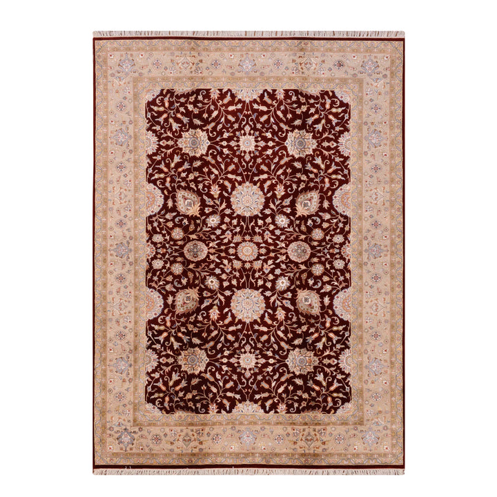 Indian Owl Original Hand-Woven Red Cream Wool Bamboo Rug 169x243 4.11 Square Meters - 5x8 ft