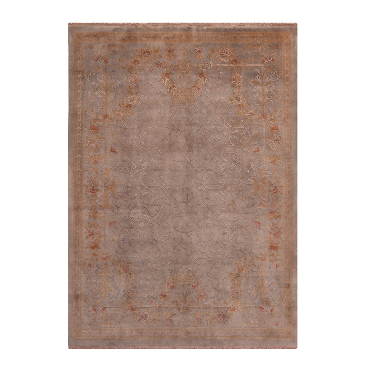 Aubusson Original Hand Woven Gray Wool Bamboo Carpet 174x241 4.19 Square Meters - 5x8 ft