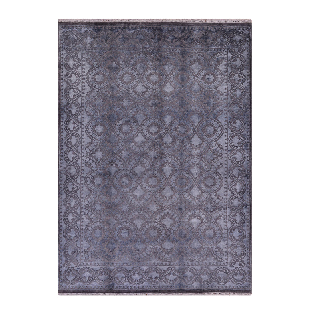 Indian Owl Original Hand Woven Gray Wool Bamboo Carpet 169x242 4.09 Square Meters - 5x8 ft